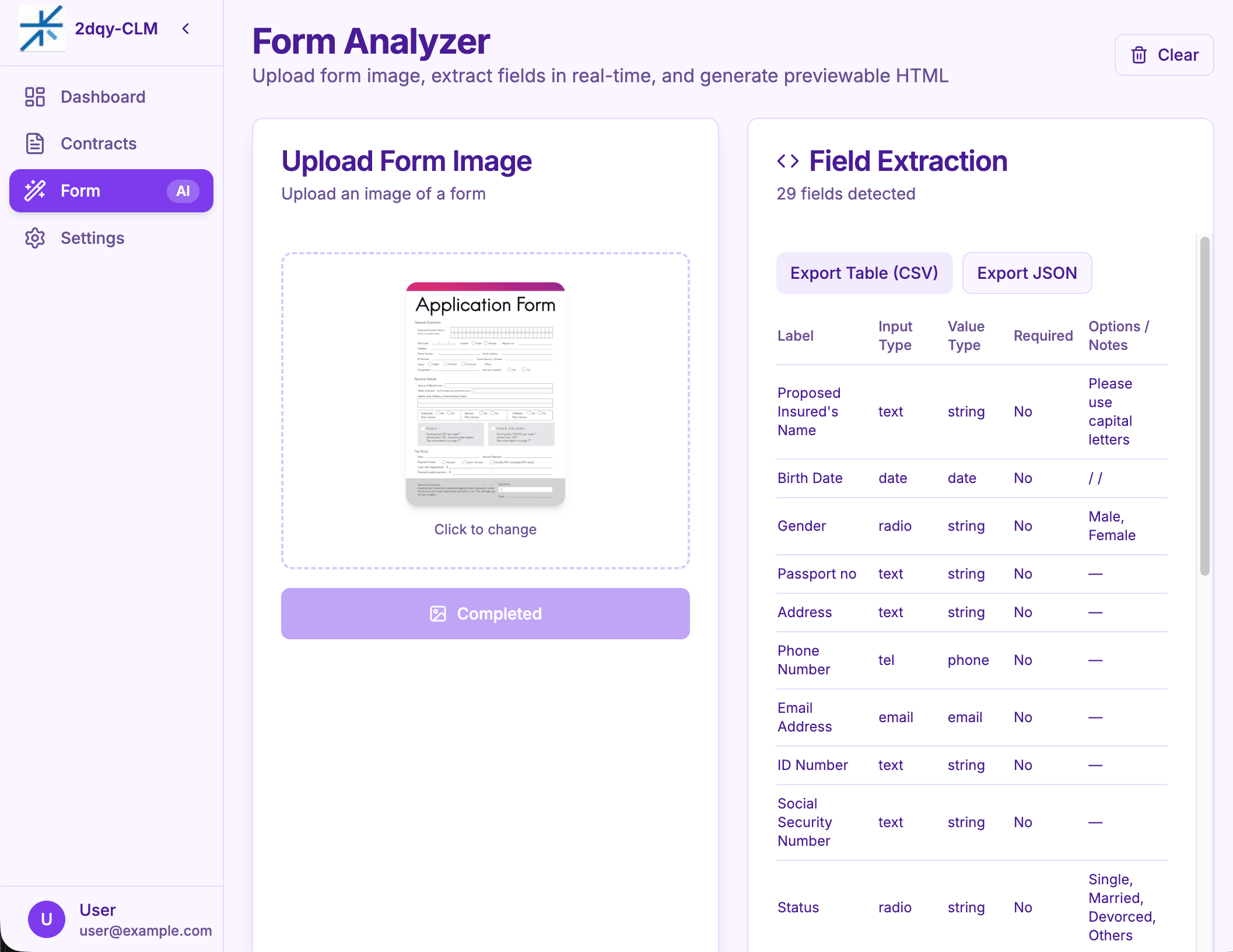 AI Extraction Form